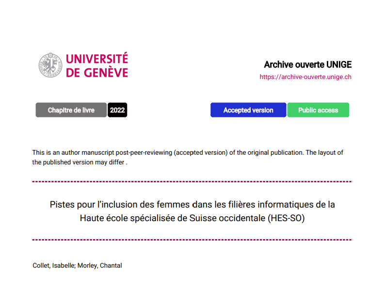 Pistes pour l'inclusion des femmes dans les filières informatiques de la HES-SO